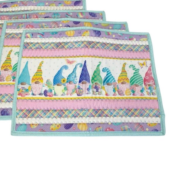 Spring Garden Easter Gnomes Table Placemats 4PC Set Eggs Butterflies Quilted - Picture 3 of 5